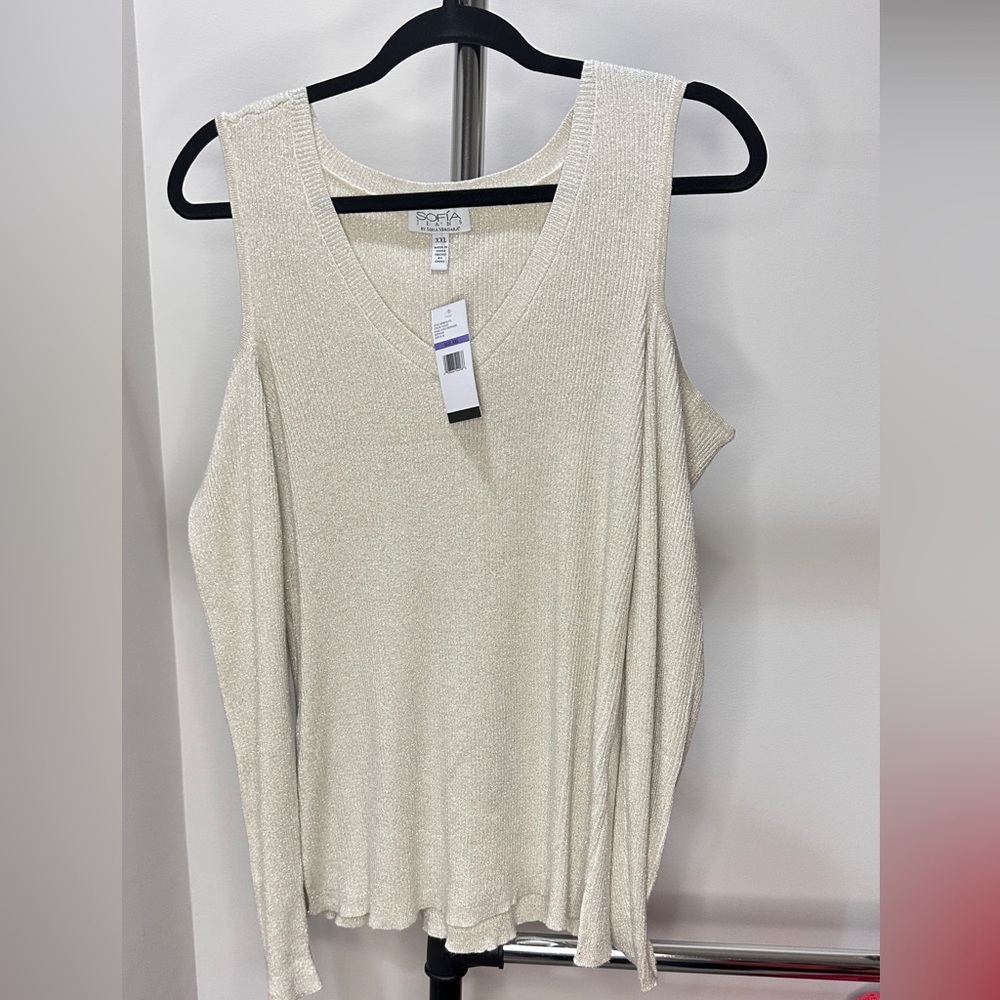 Sofia Vergara Cold Shoulder Sweater, Gold Shimmer, Size XXL